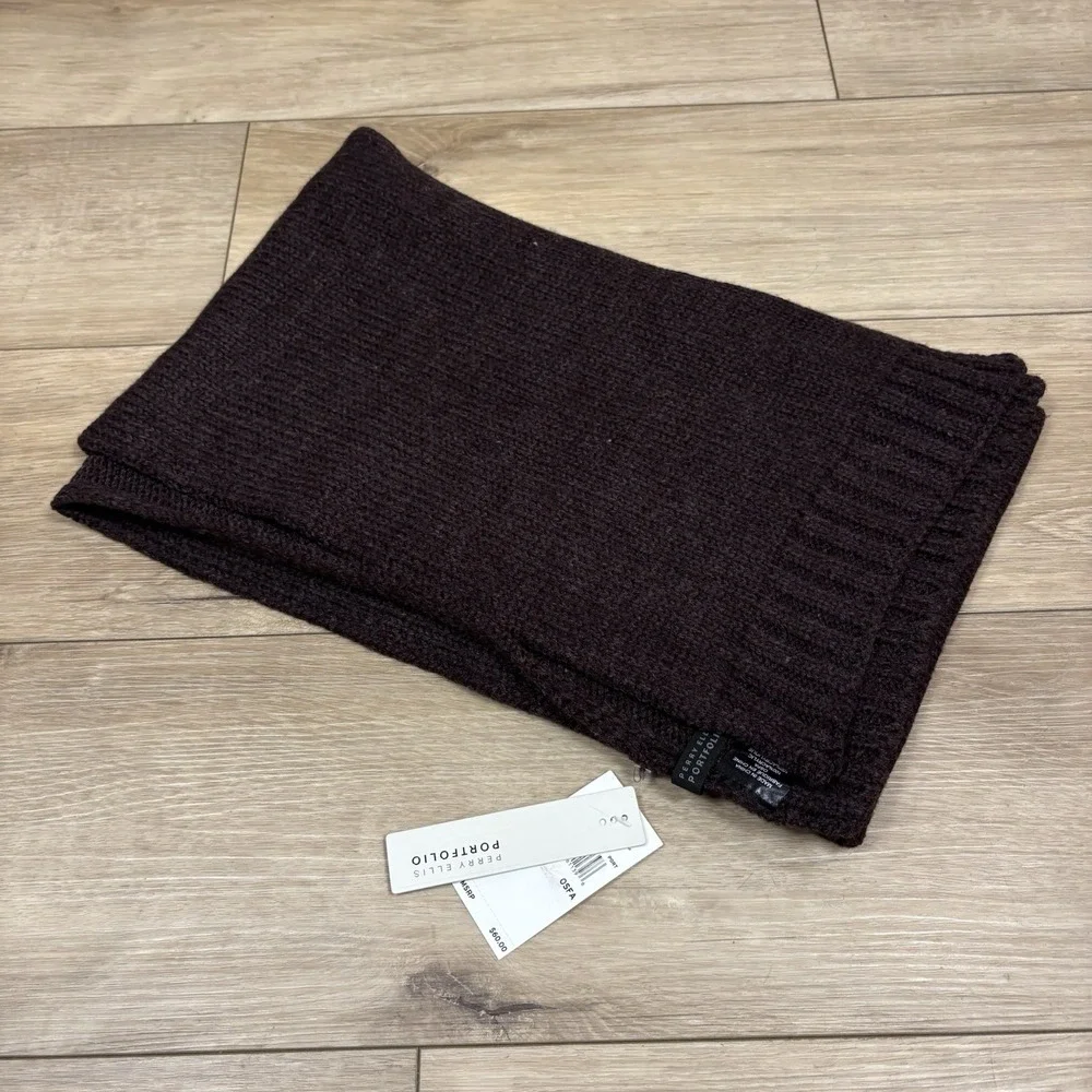 NWT Perry Ellis Brown‎ Acrylic One Size Knit Wrap Scarf
